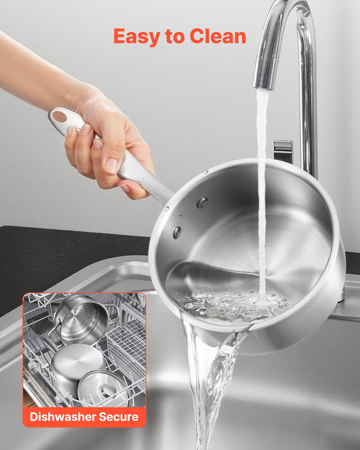 1,5 qt kastrull med ångkokare, kastrull i rostfritt stål med glaslock, multifunktionell nonstick-såsgryta i rostfritt stål med ergonomiskt handtag, lämplig för ugn, diskmaskin, induktionshäll