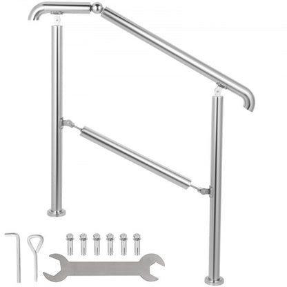 3 Step Railing Stainless Steel Transitional Handrail fit for Level Surface and 1 to 3 Steps Adjustable Stair Railing Indoor Outdoor Step Railings 99.8 kg Capacity W/ Installation Kit Porch DIY