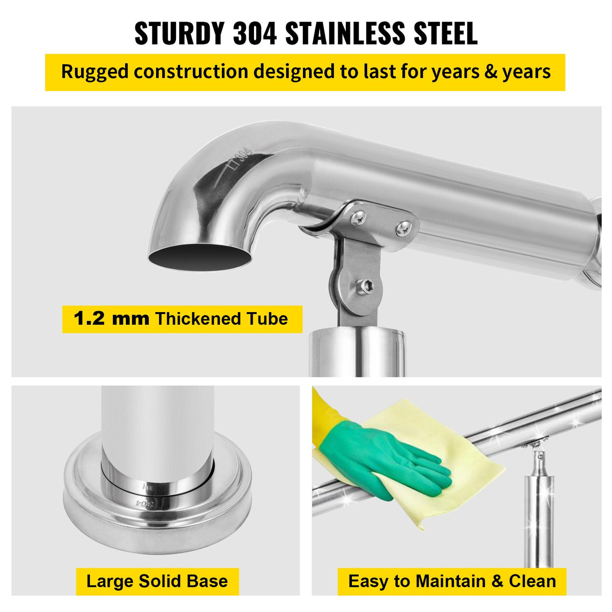 3 Step Railing Stainless Steel Transitional Handrail fit for Level Surface and 1 to 3 Steps Adjustable Stair Railing Indoor Outdoor Step Railings 99.8 kg Capacity W/ Installation Kit Porch DIY