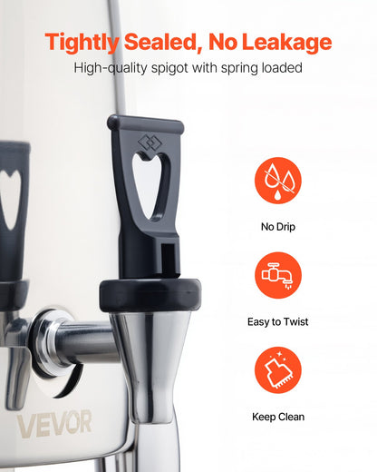 Dryckesdispenser i rostfritt stål, 12L dryckesdispenser med alkoholbrännare, varma och kalla dryckesdispensrar för kaffe, te, varmt vatten, med isrör, för restauranger, hotell, fester