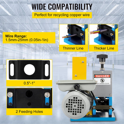 Electric Wire Stripping Machine Φ1.5mm~Φ25mm Portable Automatic Wire Stripper Cable 180W Wire Stripping Machine Tool for Scrap Copper Recycling