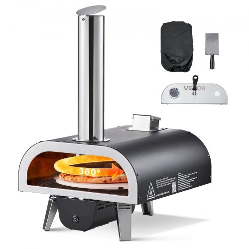 Utomhuspizzaugn, 30 cm vedeldad pizzaugn, pelletspisugn med termometer och elektrisk rotation, bärbar pizzamaskin för utomhuscamping på bakgården, uteplatsen, pizzasten, bärväska, spade