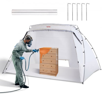 Spray Paint Shelter, 3.0m x 2.1m x 1.8m Portable Spray Paint Tent with Built-In Floor & Mesh Screen, Foldable Pop Up Paint Booth for Furniture Large DIY Hobby Tool Painting Station