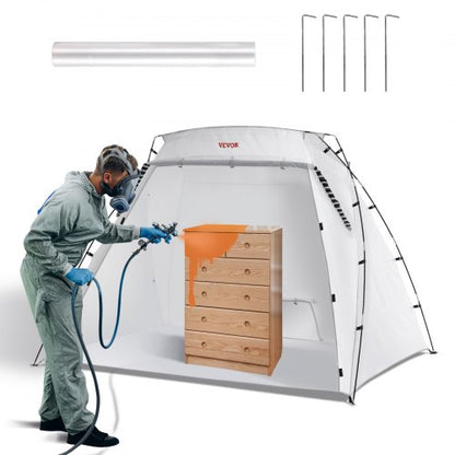 Spray Paint Shelter, 2.3m x 1.6m x 1.6m Portable Spray Paint Tent with Built-In Floor & Mesh Screen, Foldable Pop Up Paint Booth for Furniture Large DIY Hobby Tool Painting Station