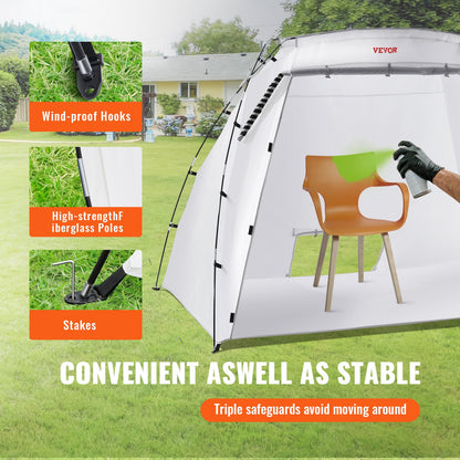 Spray Paint Shelter, 2.3m x 1.6m x 1.6m Portable Spray Paint Tent with Built-In Floor & Mesh Screen, Foldable Pop Up Paint Booth for Furniture Large DIY Hobby Tool Painting Station