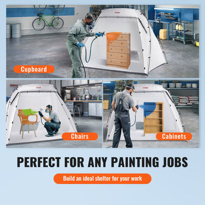 Spray Paint Shelter, 2.3m x 1.6m x 1.6m Portable Spray Paint Tent with Built-In Floor & Mesh Screen, Foldable Pop Up Paint Booth for Furniture Large DIY Hobby Tool Painting Station