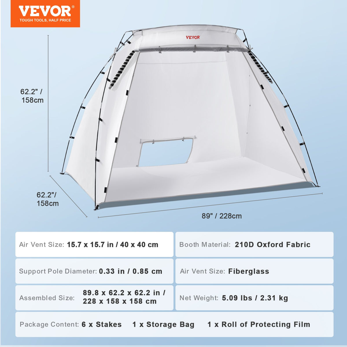 Spray Paint Shelter, 2.3m x 1.6m x 1.6m Portable Spray Paint Tent with Built-In Floor & Mesh Screen, Foldable Pop Up Paint Booth for Furniture Large DIY Hobby Tool Painting Station
