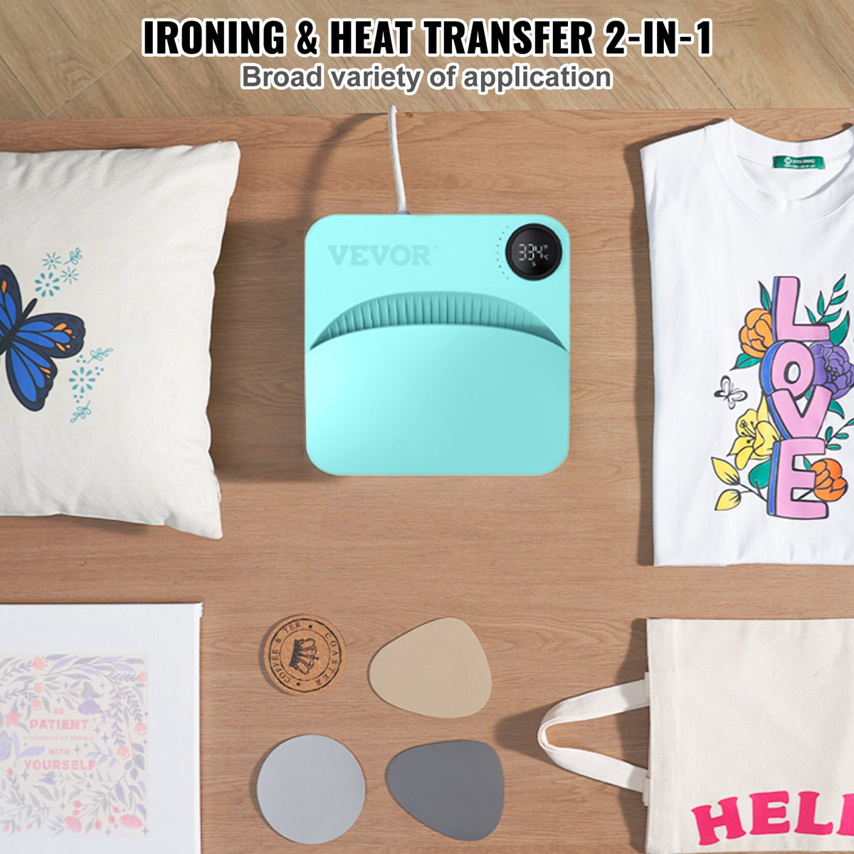 Värmepress 9 x 9 tum/22,9 x 22,9 cm bärbar lättpressad sublimeringsöverföring DIY-t-shirt