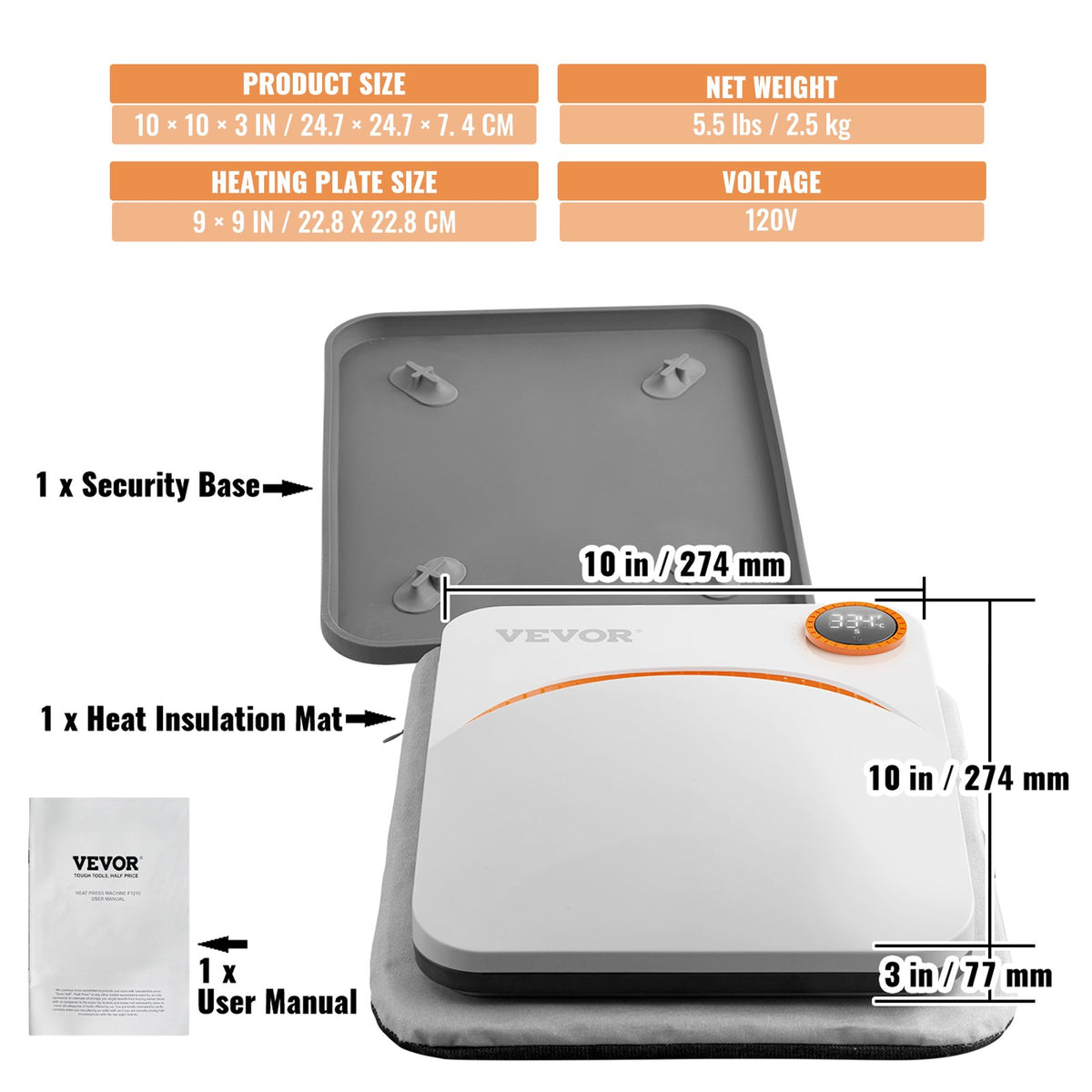 Heat Press 9 x 9 in Portable Easy Press Sublimation Transfer DIY T-shirt