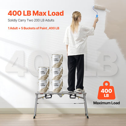 Arbetsplattform, 3-växlad höjdjusterbar, hopfällbar stege i legerat stål, bärbar ställningsplattform, 180 kg lastkapacitet, halkfria gummifötter, gipspall för målning, för rengöring och tvätt