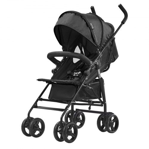 Lightweight Stroller, Compact Easy Fold MultiPosition Recline Canopy Backrest, Carbon Steel Frame, Large Storage Basket,Cup Holder, Umbrella Toddler Baby Stroller for Travel and More, Black