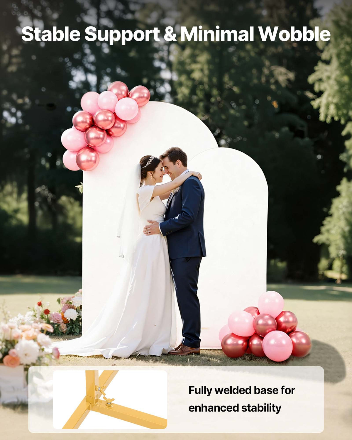 Arch Backdrop Stand, Set of 2, 2.2 m and 1.8 m, Stable Structure, Easy Assembly, Gold Metal Arch Backdrop Stand with Cover for Wedding, Birthday Party, Celebration, and Ceremony Decoration