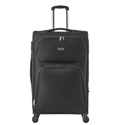 Mjukt expanderbart bagage med spinnhjul, 24 tum / 71 cm mjukt rutigt stort bagage, lätt rutig resväska med expanderbart blixtlåsförsett fack och TSA-lås, svart