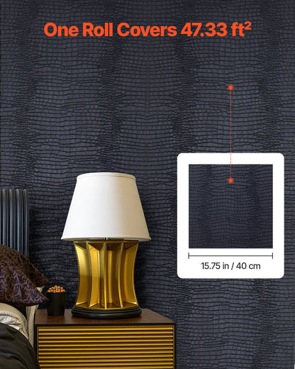Peel and Stick Wallpaper, 40cm x 10m Contact Paper Black Cracked Texture Waterpoof Self Adhesive, Easy to Clean & Peel Wall Decorative Vinyl Roll for Bedroom Kitchen Office Bathroom