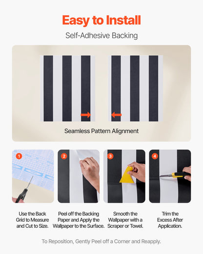 Peel and Stick Wallpaper, 45cm x 15m Contact Paper Black White Modern Geometric Waterpoof Self Adhesive, Easy to Clean Wall Decorative Vinyl Roll for Bedroom Kitchen Office Bathroom