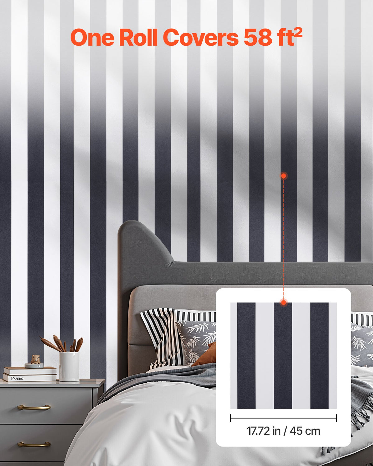 Peel and Stick Wallpaper, 45cm x 15m Contact Paper Black White Modern Geometric Waterpoof Self Adhesive, Easy to Clean Wall Decorative Vinyl Roll for Bedroom Kitchen Office Bathroom
