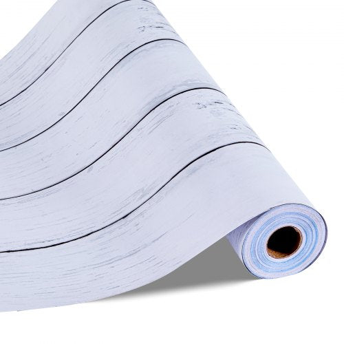 Självhäftande tapet, 45 cm x 15 m, vit trästruktur, vattentät, självhäftande, lätt att rengöra och dra av, väggdekorativ vinylrulle för sovrum, kök, kontor, badrum, skrivbord