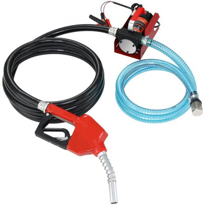 Bränsleöverföringspump, 12V DC 37,9 LPM 798,6 cm lyft, bärbar elektrisk dieselöverföringspump med automatisk avstängningsmunstycke, tryck- och sugslang för diesel, fotogen, transformatorolja