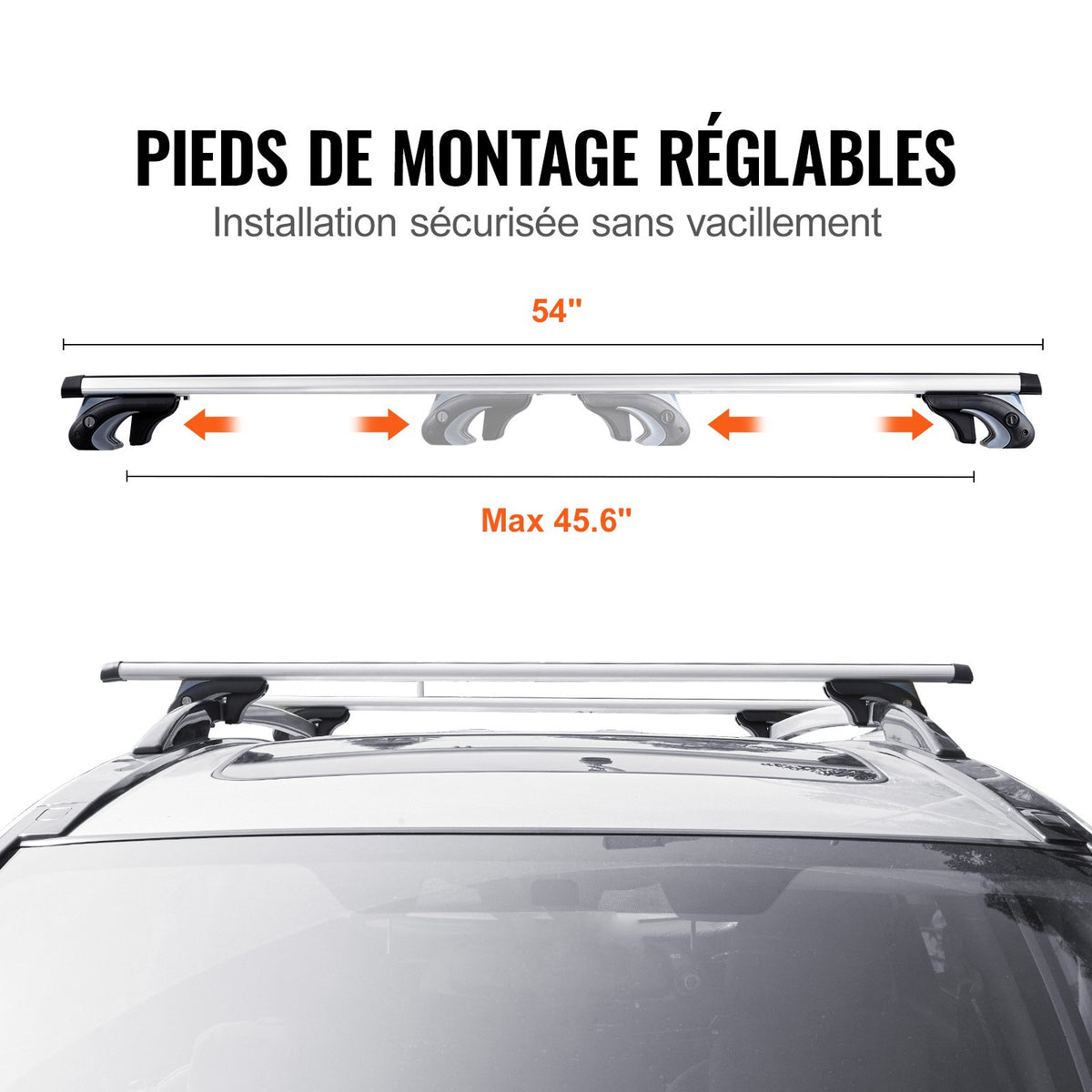 Universal Roof Rack Cross Bars, 137.2cm Aluminum Roof Rack Crossbars, Fit Existing Raised Side Rail with Gap, 90.7kg Load Capacity, Adjustable Crossbars with Locks, for SUVs, Sedans, and Vans