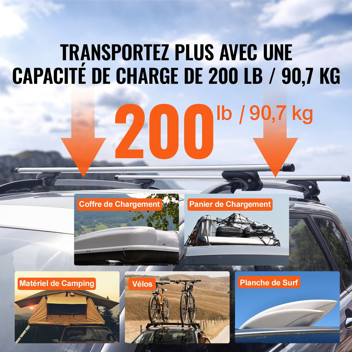 Universal Roof Rack Cross Bars, 137.2cm Aluminum Roof Rack Crossbars, Fit Existing Raised Side Rail with Gap, 90.7kg Load Capacity, Adjustable Crossbars with Locks, for SUVs, Sedans, and Vans