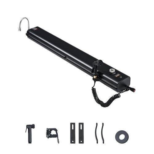 Takräckesvattentank, 7 gallon, multidispenserande utomhustank med 2 stänkskyddspaneler och T-spår, högkapacitets aluminiumtank med tryckport, passar för bagageutrymmen, störtbågar, tvärbågar