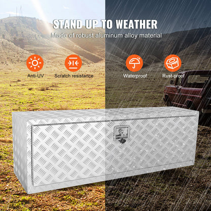Underrede för lastbil, 1219 x 430 x 460 mm förvaringslåda för pickuper, kraftig verktygslåda i diamantplåt i aluminium med lås och nycklar, vattentät förvaringslåda för släpvagn med T-handtag för lastbil, skåpbil, släpvagn