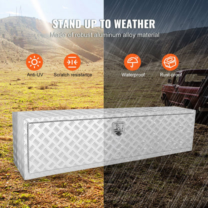 Underrede för lastbil, 152,4 x 43,2 x 45,7 cm förvaringslåda för pickuper, kraftig verktygslåda i diamantplåt i aluminium med lås och nycklar, vattentät förvaringslåda för släpvagn med T-handtag för lastbil, skåpbil, släpvagn