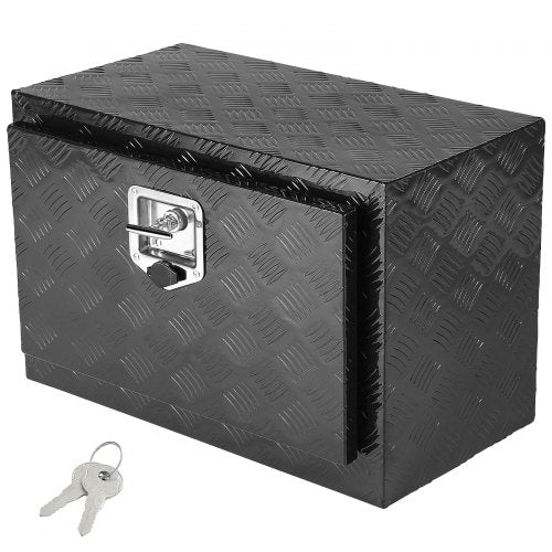 Underrede för lastbil, förvaringslåda för pickuper 61 x 30 x 36 cm, verktygslåda i kraftig aluminium med diamantplåt, lås och nycklar, vattentät förvaringslåda för släpvagn med T-handtag för lastbil, skåpbil, släpvagn