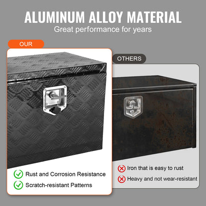 Underrede för lastbil, förvaringslåda för pickuper 61 x 30 x 36 cm, verktygslåda i kraftig aluminium med diamantplåt, lås och nycklar, vattentät förvaringslåda för släpvagn med T-handtag för lastbil, skåpbil, släpvagn