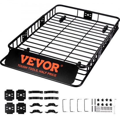 Roof Rack Cargo Basket, 162.6 cm x 99.1 cm x 15.2 cm Rooftop Cargo Carrier with Extension, Heavy-duty Steel 90.7 kg Capacity Universal Roof Rack Basket, Luggage Holder for SUV, Truck