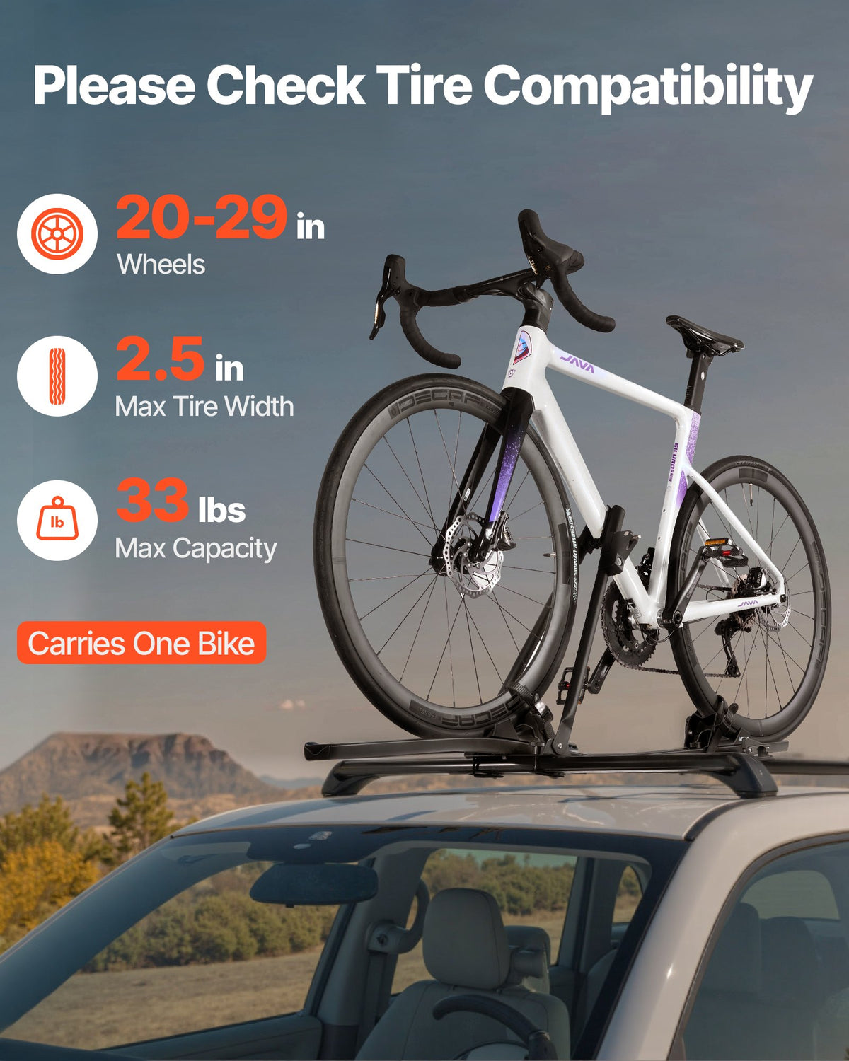 Takcykelhållare, 15 kg kapacitet, upprätt takmonterat cykelhållare med säkert låssystem för de flesta standardtvärstänger, upprätt takcykelhållare i aluminium, 1 cykelhållare för bil SUV, svart
