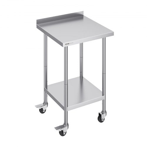 24 x 24 x 40 tums arbetsbord i rostfritt stål, kommersiellt arbetsbord för matlagning med hjul, kraftigt arbetsbord för matlagning, arbetsbord i metall med justerbar höjd för restaurang, hem och hotell