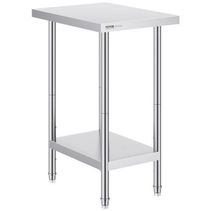 Stainless Steel Prep Table, 24 x 18 x 34 Inch, Heavy Duty Metal Worktable with 3 Adjustable Height Levels, Commercial Workstation for Kitchen Garage Restaurant Backyard