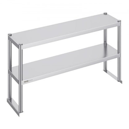 Dubbel överhylla, dubbelt överhylla i rostfritt stål, 12 x 48 tums dubbelvånings överhylla, höjdjusterbart överhylla, förberedelsebord för kök, restaurang och verkstad
