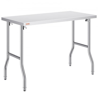 Commercial Worktable Workstation 48 x 24 Inch Folding Commercial Prep Table, Heavy-duty Stainless Steel Folding Table with 661 lbs Load, Kitchen Work Table, Silver Stainless Steel Kitchen Island
