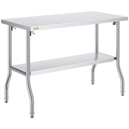 Kommersiellt arbetsbord, arbetsstation 121,9x61 cm, hopfällbart förberedelsebord, kraftigt hopfällbart bord i rostfritt stål med 350,2 kg belastning, köksarbetsbord, köksö i silverfärgad rostfritt stål