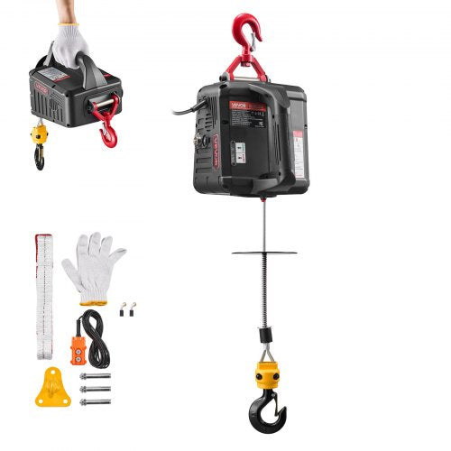 2-in-1 Electric Hoist Winch, 500 kg Capacity, 1500W Portable Power Winch Crane, 7.6 m Lifting Height, 5 m/min with Manual and Wired Remote Control for Factory, Warehouss, Garage