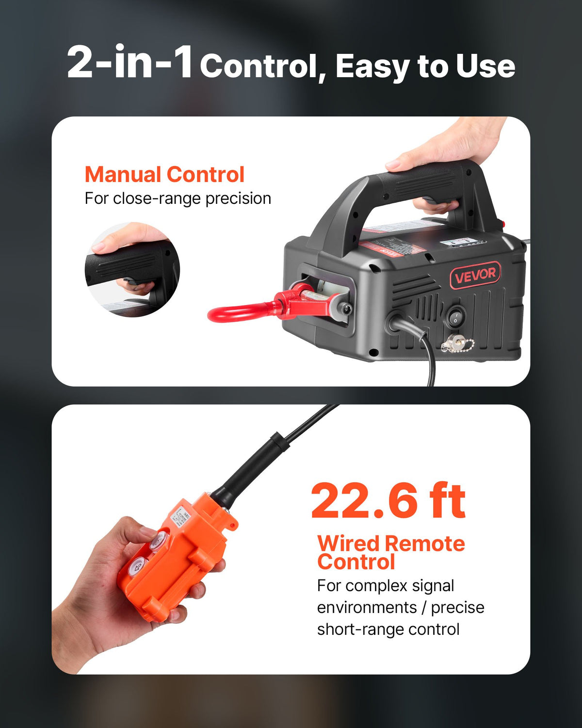 2-in-1 Electric Hoist Winch, 500 kg Capacity, 1500W Portable Power Winch Crane, 7.6 m Lifting Height, 5 m/min with Manual and Wired Remote Control for Factory, Warehouss, Garage
