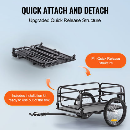 Bike Cargo Trailer, 72.5 kg Load Capacity, Heavy-Duty Bicycle Wagon Cart, Foldable Compact Storage & Quick Release with Universal Hitch, 40.6 cm Wheels, Safe Reflectors, Fits 558.8-711.2 mm Bike Wheels