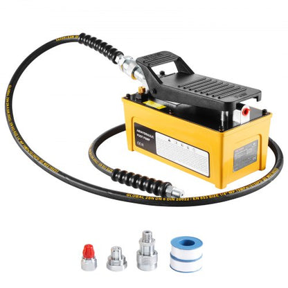 689 bar (10 000 PSI) lufthydraulisk pump, 1,6 l (0,42 gal) behållare, NPT 9,5 mm (3/8 tum) oljeutlopp, NPT 6,4 mm (1/4 tum) inlopp, luftdriven pedalfotpump med aluminiumhölje, för bilreparationsramsmaskin och hydraulpress