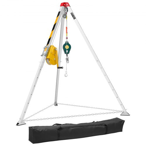 Confined Space Tripod Kit, Heavy Duty Rescue Tripod Lifting Hoist 816 kg Winch, 1.25 m Adjustable Legs, 19.8 m Cable Portable Kit, 10 m Fall Protection, 1.34-2.15 m Working Height