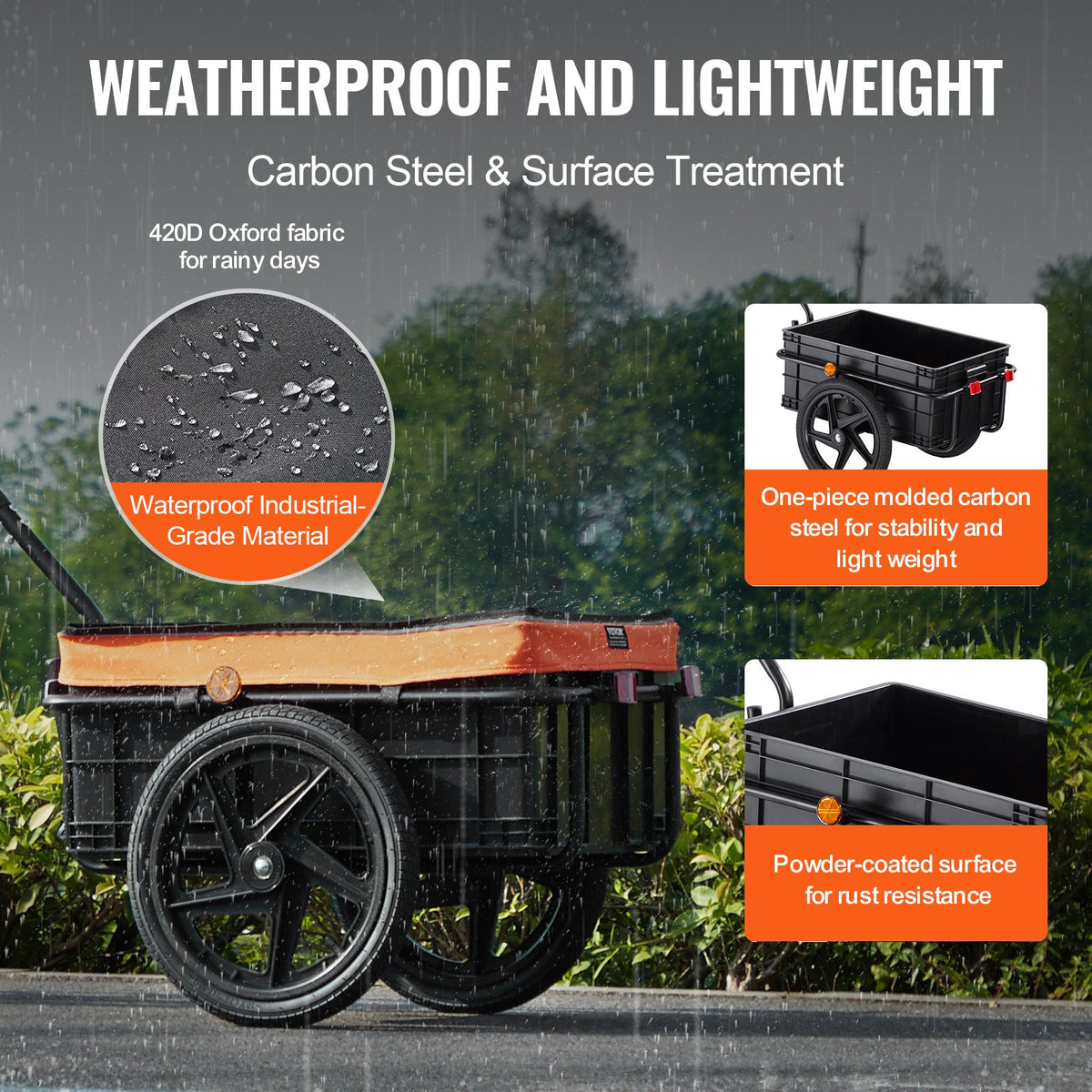 Bike Cargo Trailer, 88 lbs/39.9 kg Load Capacity, Heavy-Duty Bicycle Wagon Cart, Foldable Compact Storage with Universal Hitch, Waterproof Cover, 16" (40.6 cm) Wheels, Safe Reflectors, Fits 24"-28" (61-71 cm) Bike Wheels
