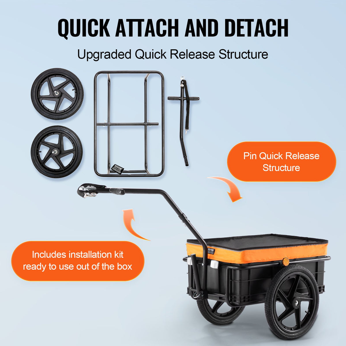 Bike Cargo Trailer, 88 lbs/39.9 kg Load Capacity, Heavy-Duty Bicycle Wagon Cart, Foldable Compact Storage with Universal Hitch, Waterproof Cover, 16" (40.6 cm) Wheels, Safe Reflectors, Fits 24"-28" (61-71 cm) Bike Wheels