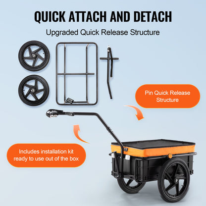 Bike Cargo Trailer, 88 lbs/39.9 kg Load Capacity, Heavy-Duty Bicycle Wagon Cart, Foldable Compact Storage with Universal Hitch, Waterproof Cover, 16" (40.6 cm) Wheels, Safe Reflectors, Fits 24"-28" (61-71 cm) Bike Wheels