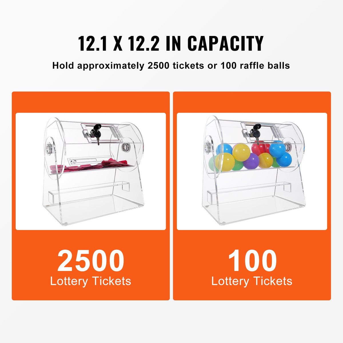 Acrylic Raffle Drum, Holds 2500 Tickets or 100 Raffle Balls, Professional Raffle Ticket Spinning Cage with 2 Keys, Transparent Lottery Spinning Drawing, Raffle Ticket Box for Lottery Games Bingo