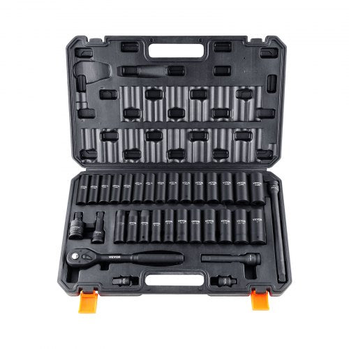 1/2" slaghylsnyckelsats, 33-delars hylsnyckelsats SAE 3/8"-1" och metrisk 10-24 mm, 6-kants Cr-V-legerat stål för bilreparationer, lättlästa storleksmarkeringar, robust konstruktion, inkluderar förvaringsväska