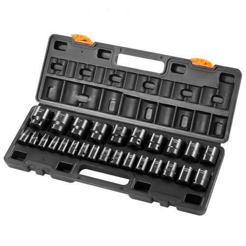 Krafthylsnyckelsats 1/2 tum 26-delars krafthylsor, grund hylsa, 6-punktshylsor, robust konstruktion, CR-V, 1/2 tums hylsnyckelsats med slaglängd, metrisk 10 mm - 36 mm, med förvaringsbur