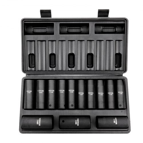 1/2" slaghylsnyckelsats, 13-delars djup hylsnyckelsats metrisk 10-24 mm, 6-kantig CR-V-legerat stål för bilreparationer, lättlästa storleksmarkeringar, robust konstruktion, inkluderar förvaringsväska