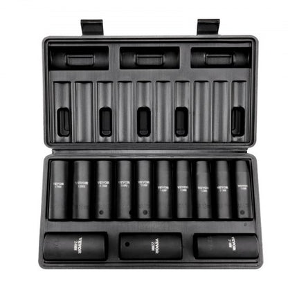 1/2" slaghylsnyckelsats, 13-delars djup hylsnyckelsats metrisk 10-24 mm, 6-kantig CR-V-legerat stål för bilreparationer, lättlästa storleksmarkeringar, robust konstruktion, inkluderar förvaringsväska
