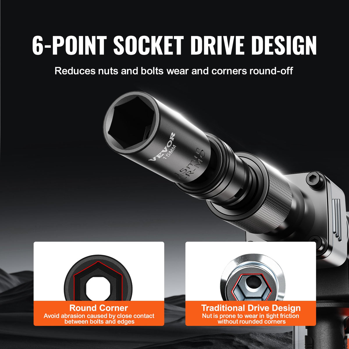 360 graders vridbar krafthylsnyckelsats, 3/8" hylsnyckelsats 14 delar djup universal metrisk 10-19 mm, 6-kantig Cr-Mo legerat stål för bilreparationer, lättlästa storleksmarkeringar, robust konstruktion, förvaringsväska